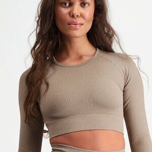 Ribbed Seamless Long Sleeve Crop, Size: XS